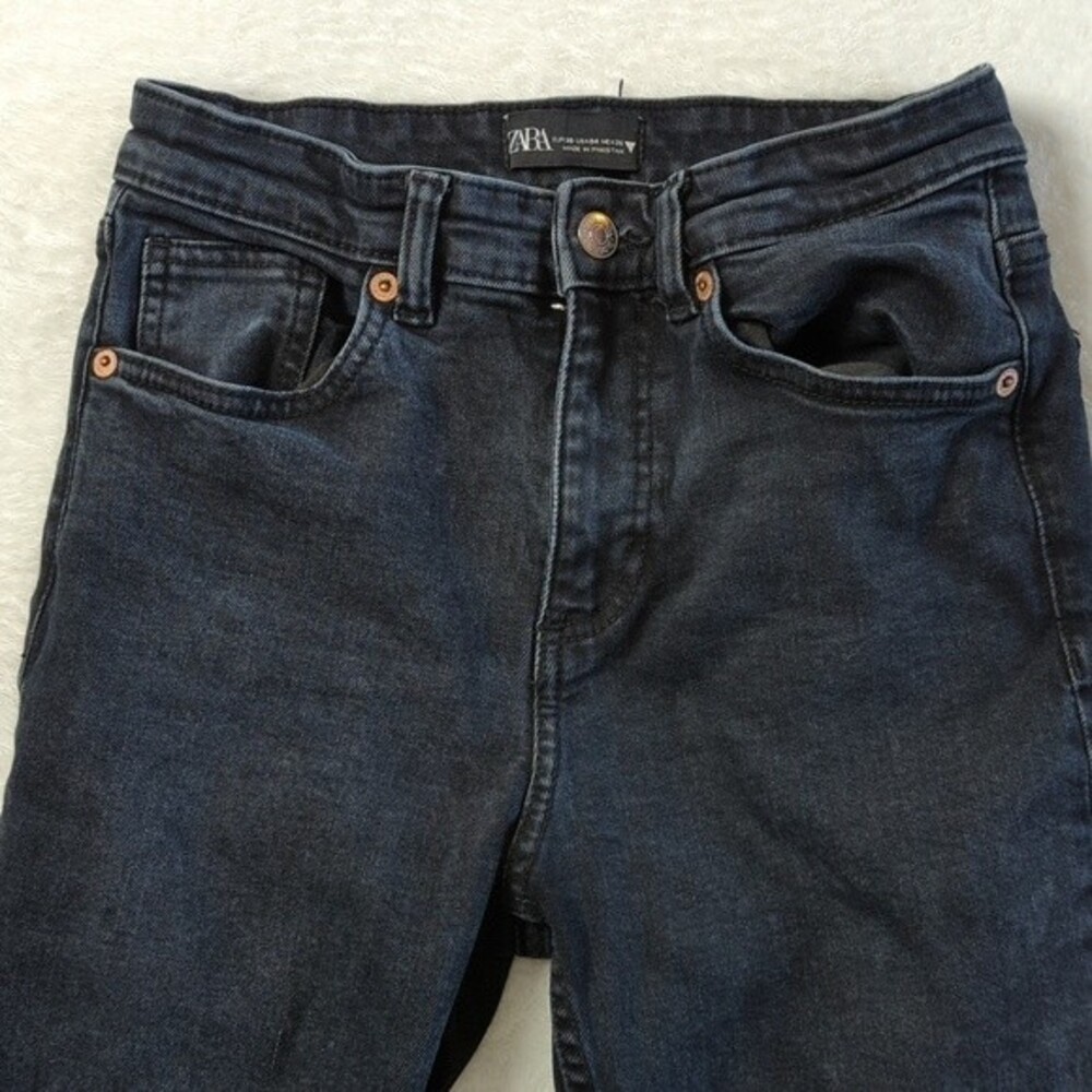 Zara Black Frayed Cuffs Skinny Denim Jeans Stretch Size 4 (
